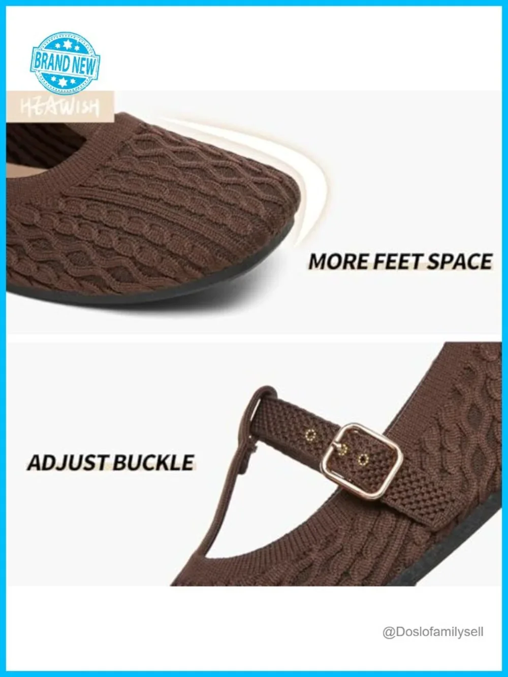 Women's Knitted Mary Jane Flats Square Toe Slip On Comfort Walking Shoes